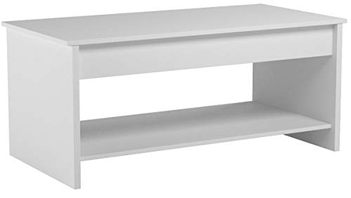 Marca Amazon - Movian Aggol Modern - Mesa de centro elevable con balda inferior, 50 x 100 x 44 cm (blanco)