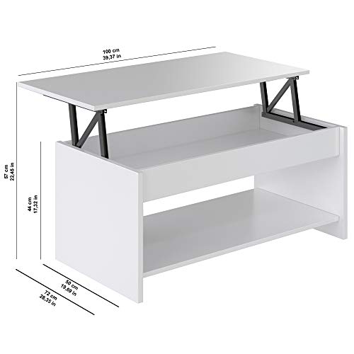 Marca Amazon - Movian Aggol Modern - Mesa de centro elevable con balda inferior, 50 x 100 x 44 cm (blanco)