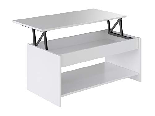 Marca Amazon - Movian Aggol Modern - Mesa de centro elevable con balda inferior, 50 x 100 x 44 cm (blanco)