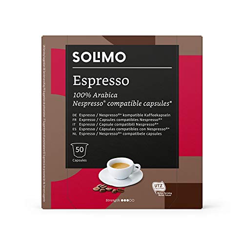 Marca Amazon - Solimo Cápsulas Espresso, compatibles con Nespresso - 100 cápsulas (2 x 50)