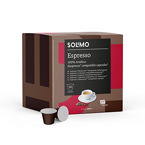 Marca Amazon - Solimo Cápsulas Espresso, compatibles con Nespresso - 100 cápsulas (2 x 50)