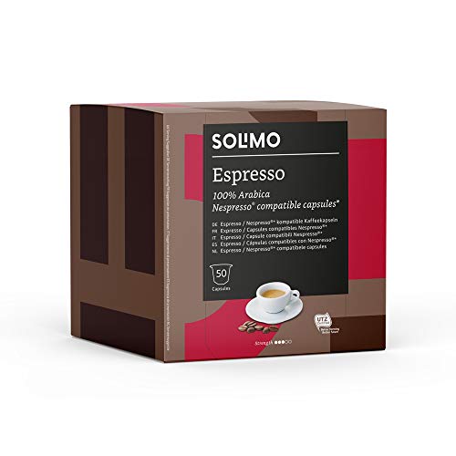 Marca Amazon - Solimo Cápsulas Espresso, compatibles con Nespresso - 100 cápsulas (2 x 50)