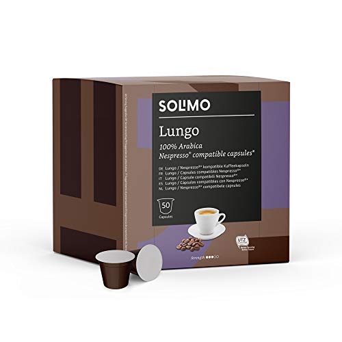 Marca Amazon - Solimo Cápsulas Lungo, compatibles con Nespresso - 100 cápsulas (2 x 50)