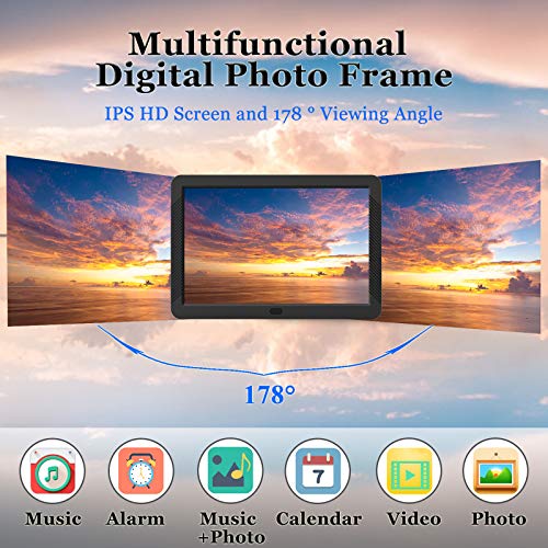 Marco Digital 8 Pulgadas, Marco de Fotos Digital con Tarjeta SD 32GB y Control Remoto, IPS Pantalla de Alta Resolución (1920 x 1080), Reproductor de Foto/Música/Video/Despertador/Calendario, Negro