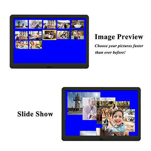 Marco Digital de Fotos 10 Pulgadas IPS Pantalla Full HD 16:10 Resolución 1920 * 1080 Reproductor de Audio MP3 MP4 Reloj Electrónico Calendario con Tarjeta SD de 32GB/Control Remoto, Negro