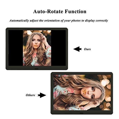 Marco Digital de Fotos 10 Pulgadas IPS Pantalla Full HD 16:10 Resolución 1920 * 1080 Reproductor de Audio MP3 MP4 Reloj Electrónico Calendario con Tarjeta SD de 32GB/Control Remoto, Negro