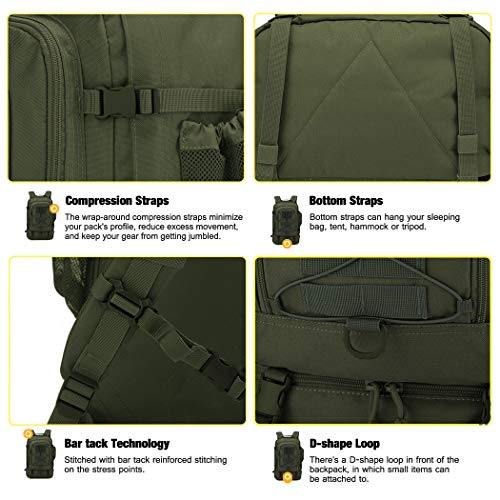 Mardingtop 28L Mochila Militar Táctical Bolsa de Asalto Molle Mochila Moto Mochilas de Senderismo Unisex para Acampada, Caza, Aire Libre Ciclismo y más Verde Militar