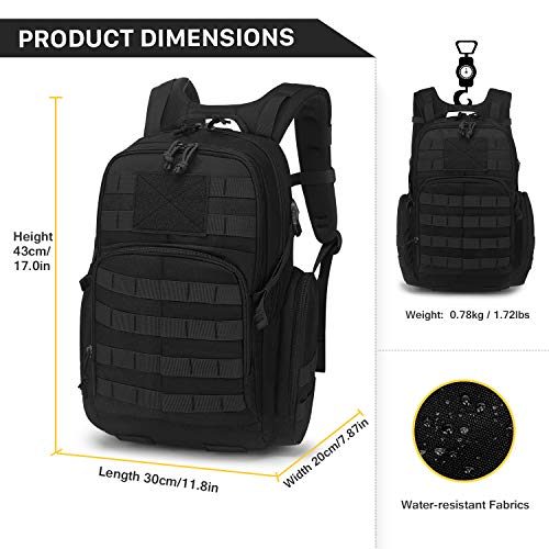 Mardingtop Mochila Táctica Militar Mochila de Asalto Molle Bolsa de Emergencia Mochilas Asalto Unisex para Senderismo Acampada Caza y Actividad al Aire Libre (25L,Negro)