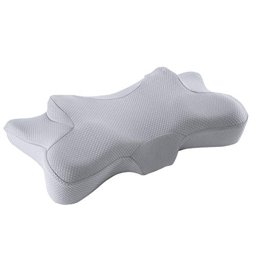 MARNUR Almohada Cervical Ortopédica de Espuma Viscoelástica, Una Almohada Ergonómica Utilizada Para Sostener la Columna Cervical (51,5 x 33,2 x 11,5 cm) + Funda de Almohada Gris