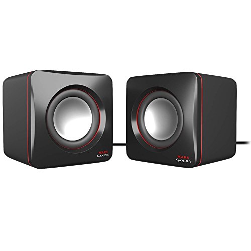 Mars Gaming MAS0 - Altavoces gaming (8W potencia, tamaño compacto, rendimiento graves optimizado, sistema de canal 2.0, sonido 3D, USB, Jack 3.5mm, PC / Mac / Smartphone / Tablet), negro y rojo