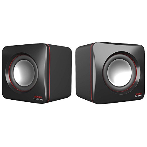 Mars Gaming MAS0 - Altavoces gaming (8W potencia, tamaño compacto, rendimiento graves optimizado, sistema de canal 2.0, sonido 3D, USB, Jack 3.5mm, PC / Mac / Smartphone / Tablet), negro y rojo