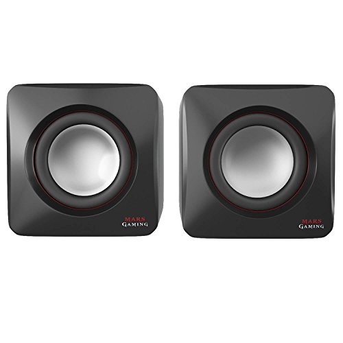 Mars Gaming MAS0 - Altavoces gaming (8W potencia, tamaño compacto, rendimiento graves optimizado, sistema de canal 2.0, sonido 3D, USB, Jack 3.5mm, PC / Mac / Smartphone / Tablet), negro y rojo