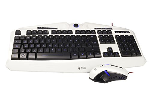 Mars Gaming MCPZE1 - Pack de teclado y ratón gaming para PC (12 teclas multimedia, retroiluminación 7 colores, control intensidad, 2800 DPI, 6 botones gaming, ambidiestro), color blanco