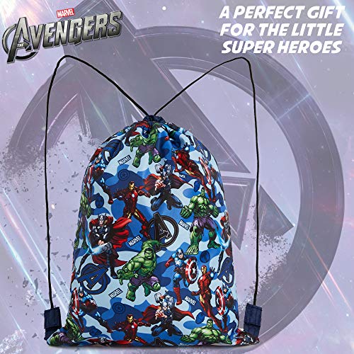 Marvel Mochila Cuerdas, Mochila Saco con Superheroes Capitan America Iron Man Thor y Hulk, Mochila Infantil de Los Vengadores para Deporte Viajes, Regalos para Niños Adolescentes