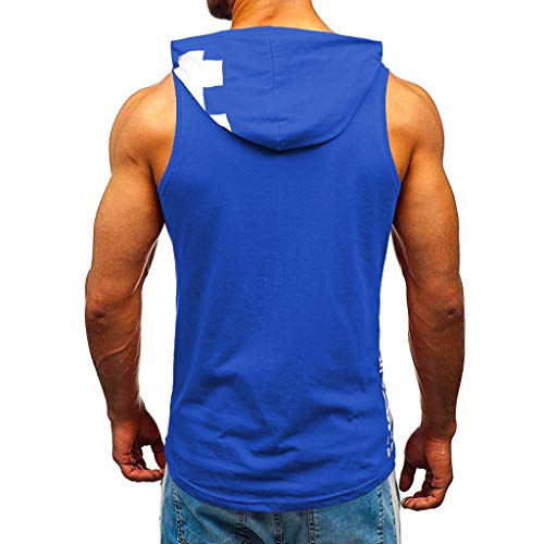 Marxways - Camiseta deportiva sin mangas para hombre, de algodón, sin mangas, para culturismo, secado azul XXL