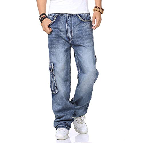 Más Tamaño Mens Denim Cargo Pantalones Vaqueros con Carga Lateral Bolsillo Hip Hop Baggy Jeans Loose Fit Pantalones Largos Tamaño Grande 40 44 46