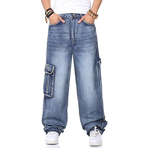 Más Tamaño Mens Denim Cargo Pantalones Vaqueros con Carga Lateral Bolsillo Hip Hop Baggy Jeans Loose Fit Pantalones Largos Tamaño Grande 40 44 46