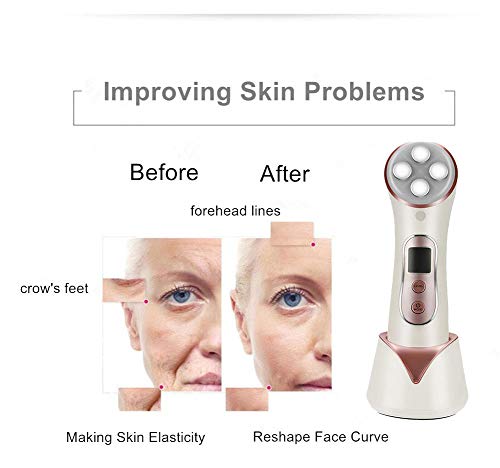 Masajeador de belleza por Ultrasonidos, 5 en 1 RF LED Facial Instrumento Multifuncional Dispositivo anti-edad Rejuvenecimiento de la piel Anti-arrugas Anti-acné Apriete de la Piel Limpieza facial Masajeador de belleza por Ultrasonidos, 5 en 1 RF LED Facial Instrumento Multifuncional Dispositivo anti-edad Rejuvenecimiento de la piel Anti-arrugas Anti-acné Apriete de la Piel Limpieza facial