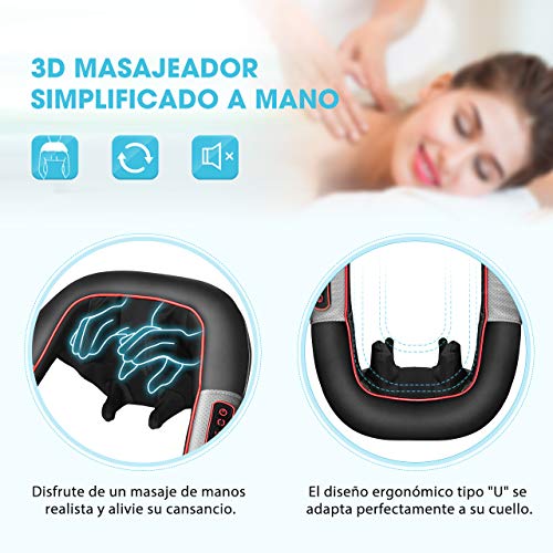 Masajeador de Cuello, ATMOKO 3D Shiatsu Masajeador de Hombros con Cubierta de Tela de Franela, Adaptador de Coche y Corriente, Masaje para Cuello, Espalda, Pantorrilla, Uso en el Hogar, Oficina, Coche