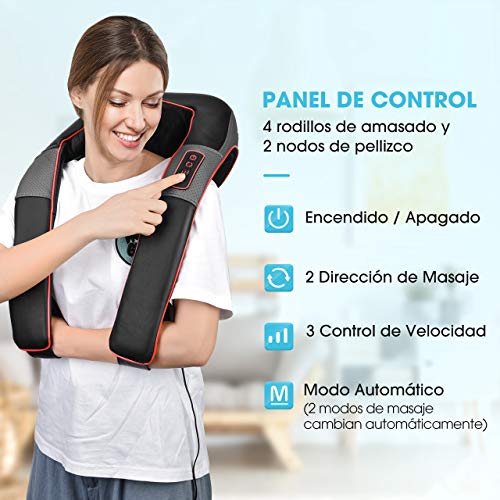 Masajeador de Cuello, ATMOKO 3D Shiatsu Masajeador de Hombros con Cubierta de Tela de Franela, Adaptador de Coche y Corriente, Masaje para Cuello, Espalda, Pantorrilla, Uso en el Hogar, Oficina, Coche