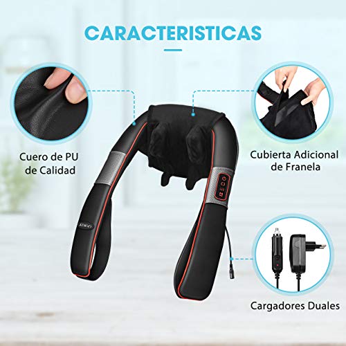 Masajeador de Cuello, ATMOKO 3D Shiatsu Masajeador de Hombros con Cubierta de Tela de Franela, Adaptador de Coche y Corriente, Masaje para Cuello, Espalda, Pantorrilla, Uso en el Hogar, Oficina, Coche Masajeador de Cuello, ATMOKO 3D Shiatsu Masajeador de Hombros con Cubierta de Tela de Franela, Adaptador de Coche y Corriente, Masaje para Cuello, Espalda, Pantorrilla, Uso en el Hogar, Oficina, Coche