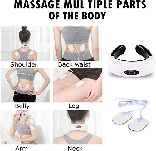 Masajeador de cuello, masajeador inteligente inalámbrico, equipo portátil de masaje 3D, vibración + función de impulso, uso en la oficina/casa/viajes/gimnasio (A)