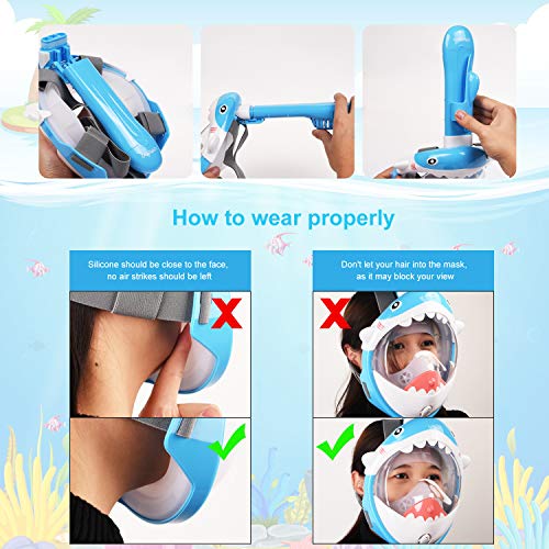 Mascara de Buceo para Niños, Diseño de Tiburones Máscara de Snorkel 180 ° Panorámico Máscara de Buceo de Cara Completa Cámara de Acción Compatible con Anti-Niebla y Anti-Fugas Mascara de Buceo para Niños, Diseño de Tiburones Máscara de Snorkel 180 ° Panorámico Máscara de Buceo de Cara Completa Cámara de Acción Compatible con Anti-Niebla y Anti-Fugas