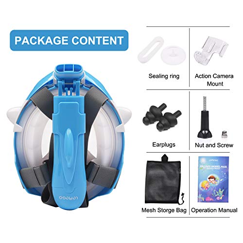 Mascara de Buceo para Niños, Diseño de Tiburones Máscara de Snorkel 180 ° Panorámico Máscara de Buceo de Cara Completa Cámara de Acción Compatible con Anti-Niebla y Anti-Fugas