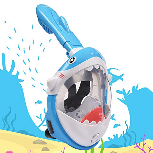 Mascara de Buceo para Niños, Diseño de Tiburones Máscara de Snorkel 180 ° Panorámico Máscara de Buceo de Cara Completa Cámara de Acción Compatible con Anti-Niebla y Anti-Fugas Mascara de Buceo para Niños, Diseño de Tiburones Máscara de Snorkel 180 ° Panorámico Máscara de Buceo de Cara Completa Cámara de Acción Compatible con Anti-Niebla y Anti-Fugas