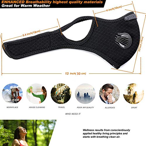 Máscara para Bicicleta con Válvula de Respiración, Filtro de Carbón Activado, Lavable y Reutilizable para Prueba de Polvo,Correr, Andar en Bicicleta, Actividades al aire libre-Negro Máscara para Bicicleta con Válvula de Respiración, Filtro de Carbón Activado, Lavable y Reutilizable para Prueba de Polvo,Correr, Andar en Bicicleta, Actividades al aire libre-Negro
