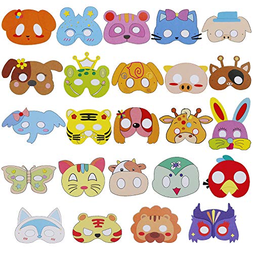 Mascarilla de Animal 24 Piezas Máscaras para Colorear en Blanco DIY Máscara Manualidades Infantiles de Pintura para Halloween Navidad Cosplay Cumpleaños Fiestas