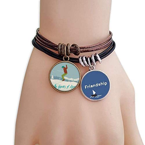 master DIY Deportes de Invierno Esqui Ski Junta ilustración Cuerda de Cuero Pulsera Pulsera de la Amistad Pareja Set