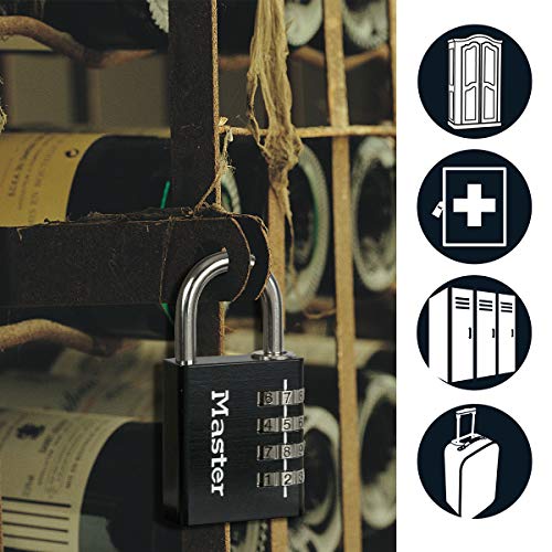 Master Lock 7640EURDBLK Candado con combinación Personalizable y Cuerpo de Aluminio, Negro, 40 mm