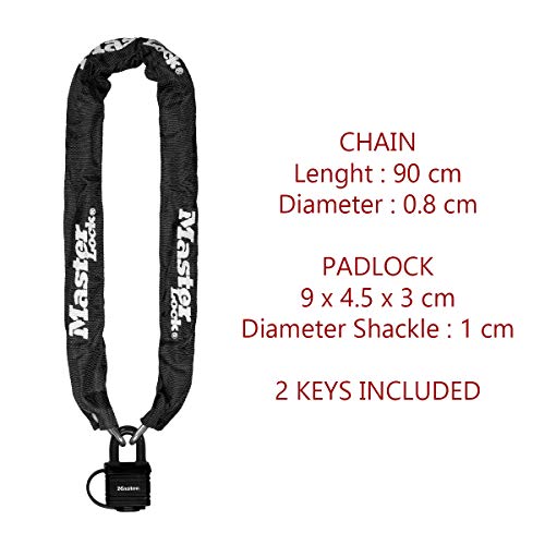 MASTER LOCK 8390EURDPRO Candado, Llave, 90 cm Cadena, Electrica, Bicicleta Montaña, Unisex-Adult, Negro MASTER LOCK 8390EURDPRO Candado, Llave, 90 cm Cadena, Electrica, Bicicleta Montaña, Unisex-Adult, Negro