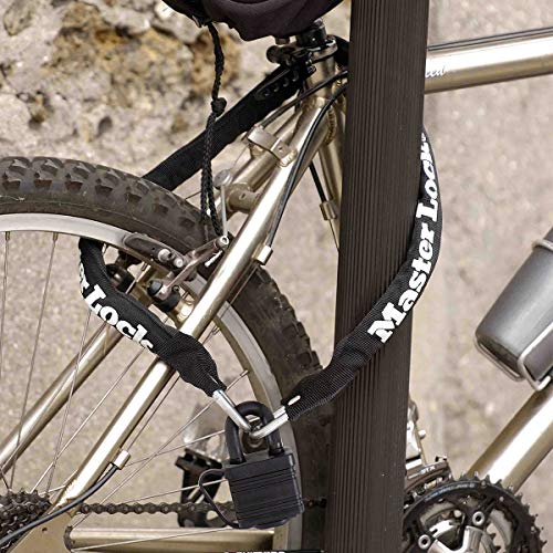 MASTER LOCK 8390EURDPRO Candado, Llave, 90 cm Cadena, Electrica, Bicicleta Montaña, Unisex-Adult, Negro