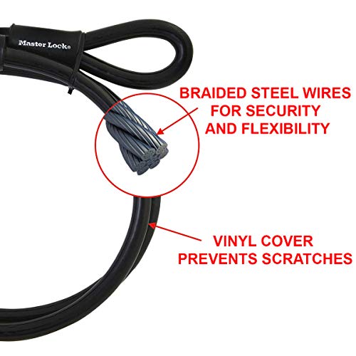 Master Lock Cable con Hebillas de Acero Trenzado y Protección Vinilo, Negro, 1,8 m, 4