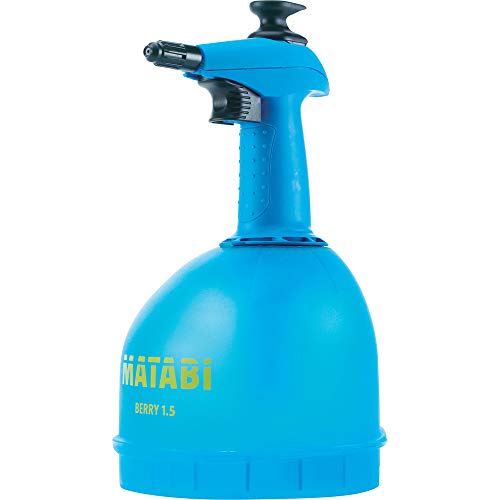 matabi Berry 1, 5 Pulverizador de Presión Previa con Boquilla Conica Regulable y Deposito Translucido, 1.5 litros Capacidad Total, Azul, 1.5