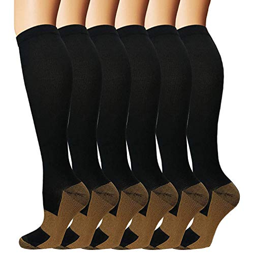 Matchwill 6 Pares Rodilla Alta Calcetines/Medias de Compresión para Hombres y Mujeres -Ejercicio/Correr/Enfermeras/Médico/Embarazo/Maternidad/Viajes/Vuelo/Aumenta la Resistencia/Reduce la Fatiga