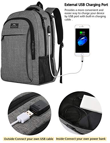 MATEIN Mochila Portatil Hombre Impermeable Mochila para Ordenador Portátil 15.6 Pulgadas Mochila Ejecutivo con Puerto USB para Trabajo Empresarial Profesional Viajar Universidad Colegio - Gris MATEIN Mochila Portatil Hombre Impermeable Mochila para Ordenador Portátil 15.6 Pulgadas Mochila Ejecutivo con Puerto USB para Trabajo Empresarial Profesional Viajar Universidad Colegio - Gris