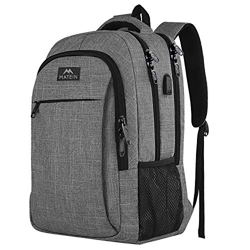 MATEIN Mochila Portatil Hombre Impermeable Mochila para Ordenador Portátil 15.6 Pulgadas Mochila Ejecutivo con Puerto USB para Trabajo Empresarial Profesional Viajar Universidad Colegio - Gris