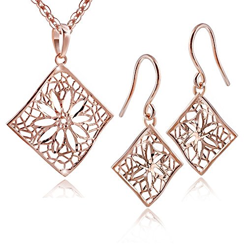 Materia - Juego de joyas para mujer de plata 925 ARIANNA de oro rosa con pendientes + cadena de 45 cm