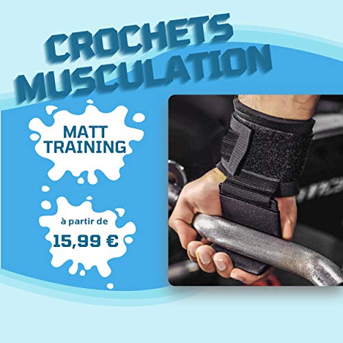 MATT TRAINING - Gancho de musculación para muñeca – Gancho de elevación de acero con agarre antideslizante – Lifting Straps, musculación, fitness, crossfit, levantamiento de pesas, talla única