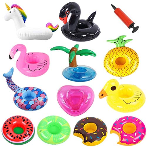 Mattelsen 12 Pcs Posavasos Hinchable de Flotador Unicornio & Flamingo con Bomba Colchonetas y Flotante Juguetes de Piscina Ocio Agua Diversión Juguetes Niños Adultos