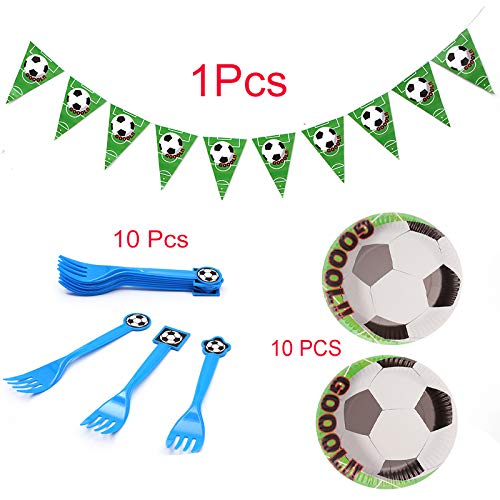 Mattelsen Fútbol Temáticas Decoraciones de Fiesta con Balones Globos Helio, Pancartas, Platos & Tenedores, Mantel y Toppers de Magdalena de Futbol Fanática del Fútbol para Niños Niño Cumpleaños