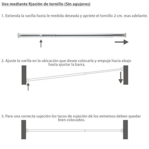 MAURER 5340004 Barra Visillo Extensible 85.5/150 cm. con Muelle Presion Ajustable (1 Pieza), 85,5/150 cm
