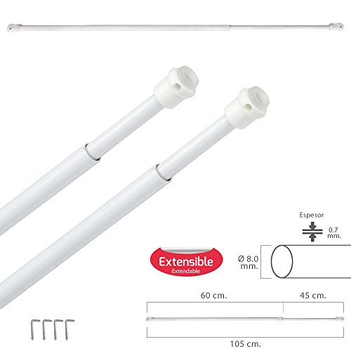 MAURER 5340022 Barra Visillo Extensible 60/105 cm. con Muelle Presion, Soportes y Ventosas (2 Piezas) MAURER 5340022 Barra Visillo Extensible 60/105 cm. con Muelle Presion, Soportes y Ventosas (2 Piezas)
