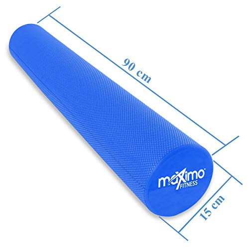 Maximo Fitness Rodillo de Espuma Largo – 6 x 36 Pulgadas (15 cm x 90 cm) – Tipo Trigger Point Herramienta de Auto Masaje para Casa, Gimnasia, Pilates, Yoga – Instrucciones Incluidas. (Blue)