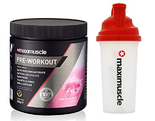 MAXIMUSCLE Pre-entrenamiento – 300 g – Limonada rosa con agitador