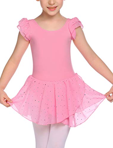 MAXMODA Maillot de ballet para niña, bonito y cómodo, vestido de ballet con puntos brillantes, maillot de ballet para niños de 3 a 11 años, 160