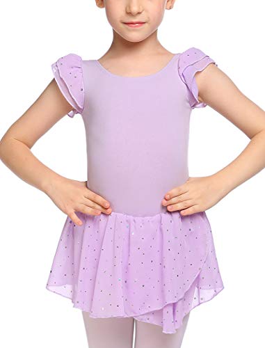MAXMODA Vestido de ballet de las niñas púrpura vestido de danza de los niños ropa de ballet leotardo hermoso cómodo traje de ballet con puntos brillantes 3-11 años 160